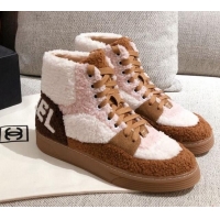 Top Quality Chanel Shearling Wool Short Boots 122348 Pink/Brown