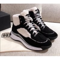 Super Quality Chanel Shearling Wool Short Boots 122348 White/Black