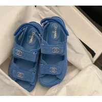 Good Looking Chanel Quilted Suede Strap Chain CC Flat Sandals G35927 Blue