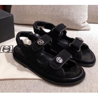 Charming Chanel Mesh Strap Flat Sandals G35927 Black