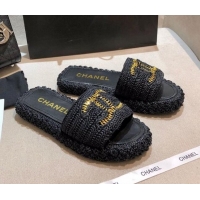 Cute Chanel Cord Slide Sandal Mules G36923 Black