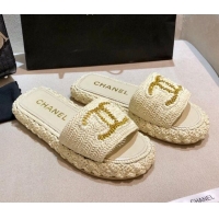 New Style Chanel Cord Slide Sandal Mules G36923 Light Beige