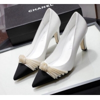 Best Price Chanel Suede Kidskin Pumps with Pearl Knot Charm G36391 7.5cm White 2021