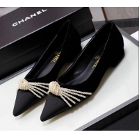 Low Price Chanel Suede Kidskin Ballerinas with Pearl Knot Charm G36391 Black