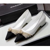 Super Quality Chanel Suede Kidskin Ballerinas with Pearl Knot Charm G36391 White 2021