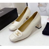 Best Luxury Chanel Lambskin CC Pumps 5cm 010794 White 2021