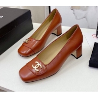 Top Quality Chanel Lambskin CC Pumps 5cm 010794 Brown 2021