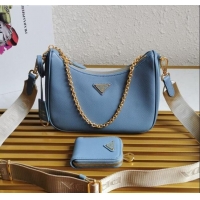 InexpensivePrada Re-Edition 2005 Saffiano Leather Hobo Bag 1BH204 Light Blue 2020