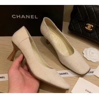 Good Product Chanel Vintage Stitch Fabric Pumps 7cm 010815 White 2021