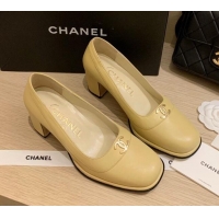 Top Quality Chanel Vintage Calfskin Round CC Pumps 7cm 10820 Yellow 2021