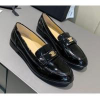 Unique Grade Chanel Patent Leather CC Strap Loafers 010824 Black 2021