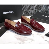 Best Luxury Chanel Patent Leather CC Strap Loafers 010828 Burgundy 2021