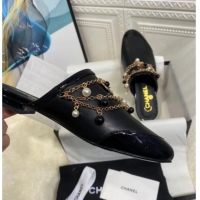 Unique Style Chanel Leather Flat Mules with Chain 010933 Black 2021