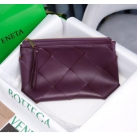 Reasonable Price Bottega Veneta Woven Zipped Pouch BV2227 Grape Purple 2021