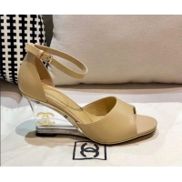 New Style Chanel Calfskin Wedge Heel Sandals 010940 Beige 2021