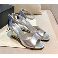 Trendy Design Chanel Calfskin Wedge Heel Sandals 010940 Silver 2021