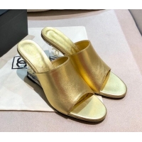 Low Price Chanel Calfskin Wedge Slide Sandals 010947 Gold 2021 