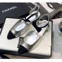 Perfect Chanel Lambskin Flat Mary Janes Slingback with Bow G36361 Silver 2021