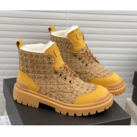 Good Quality Chanel x UGG Suede Check Tweed Wool Short Boots 011159 Yellow 2021