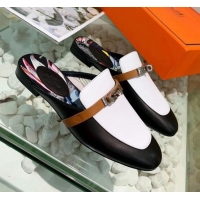 Best Product Hermes Calfskin Oz Mules 033135 Black/White