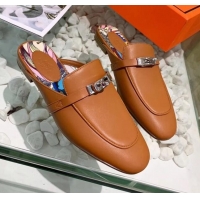 Good Quality Hermes Calfskin Oz Mules 033135 Brown