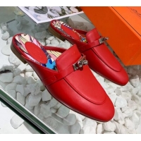 Good Looking Hermes Calfskin Oz Mules 033135 Red