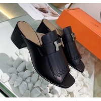 Top Quality Hermes Alma Sandal With Fringe 5.5cmHeel 033146 Black