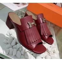 Shop Duplicate Hermes Alma Sandal With Fringe 5.5cmHeel 033146 Burgundy