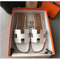 Good Product Hermes Patent Calfskin Leather Oran H Flat Slipper Sandals 40101 White