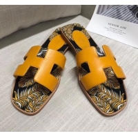 Good Quality Hermes Calfskin Oran Sandal With "Fantaisie Botanique" Printed Canvas Ginger 040120