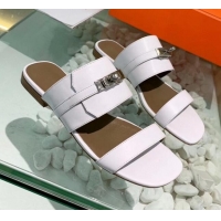 Good Looking Hermes Calfskin Avenue Sandal 040127 White