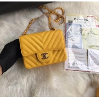 Promotional Chanel Classic mini Flap Bag Chevron Caviar Leather A68748 Yellow