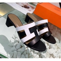 Super Quality Hermes Calfskin Amica Sandal With 5cm Heel 401340 Black/White