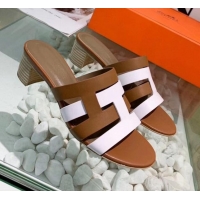 Best Grade Hermes Calfskin Amica Sandal With 5cm Heel 401340 Brown/White