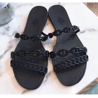 Good Looking Hermes "Chaine d'Ancre" PVC Flat Sandal 42031 Black