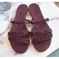 Luxurious Hermes "Chaine d'Ancre" PVC Flat Sandal 42031 Burgundy