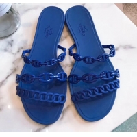 Best Grade Hermes "Chaine d'Ancre" PVC Flat Sandal 42031 Blue