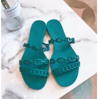 Top Quality Hermes "Chaine d'Ancre" PVC Flat Sandal 42031 Green