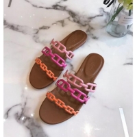 New Style Hermes Leather "Chaine d'Ancre" Flat Sandal 042043 Pink/Rosy/Orange