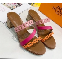 Good Product Hermes Leather "Chaine d'Ancre" Straps Ajaccio Sandal With 5cm Heel 042066 Rosy/Orange