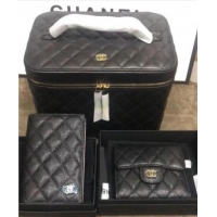 Good Taste Chanel Original Lather Cosmetic Bag and Wallets Set 5961 black