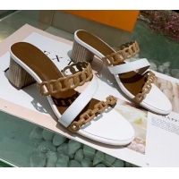 Popular Hermes Leather "Chaine d'Ancre" Straps Ajaccio Sandal With 5cm Heel 042066 White/Brown