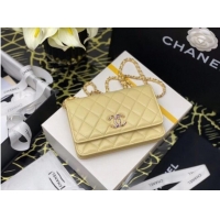 Super Quality Chanel wallet on chain Grained Calfskin & Laquered Gold-Tone Metal AP2021 yellow