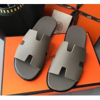 Fashion Hermes Izmir Sandal For Men in Epsom Calfskin 62267 Grey