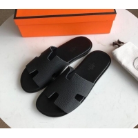 Best Design Hermes Izmir Sandal For Men in Togo Calfskin Black 062270