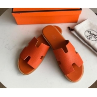 Unique Grade Hermes Izmir Sandal For Men in Togo Calfskin Orange 062271