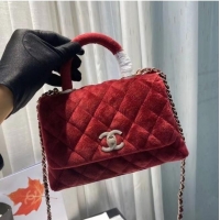 Reasonable Price Chanel mini flap bag with top handle AS2215 Burgundy