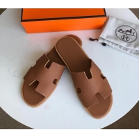 Low Price Hermes Izmir Sandal For Men in Togo Calfskin Brown 062272