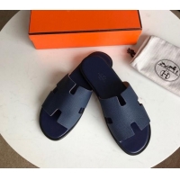 Low Cost Hermes Izmir Sandal For Men in Togo Calfskin Navy Blue 062273