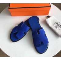 Top Design Hermes Izmir Sandal For Men in Suede Blue 062274